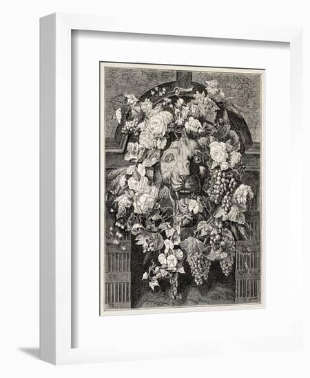 Antique Illustration Of A Mascaron Framed By Flowers: Architectural Decorative Element-marzolino-Framed Art Print