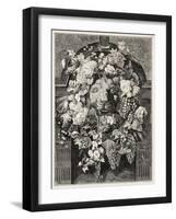 Antique Illustration Of A Mascaron Framed By Flowers: Architectural Decorative Element-marzolino-Framed Art Print