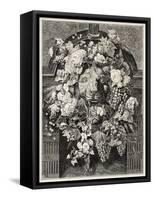 Antique Illustration Of A Mascaron Framed By Flowers: Architectural Decorative Element-marzolino-Framed Stretched Canvas