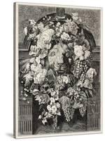 Antique Illustration Of A Mascaron Framed By Flowers: Architectural Decorative Element-marzolino-Stretched Canvas