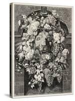Antique Illustration Of A Mascaron Framed By Flowers: Architectural Decorative Element-marzolino-Stretched Canvas