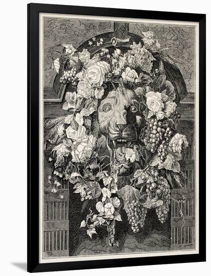 Antique Illustration Of A Mascaron Framed By Flowers: Architectural Decorative Element-marzolino-Framed Art Print