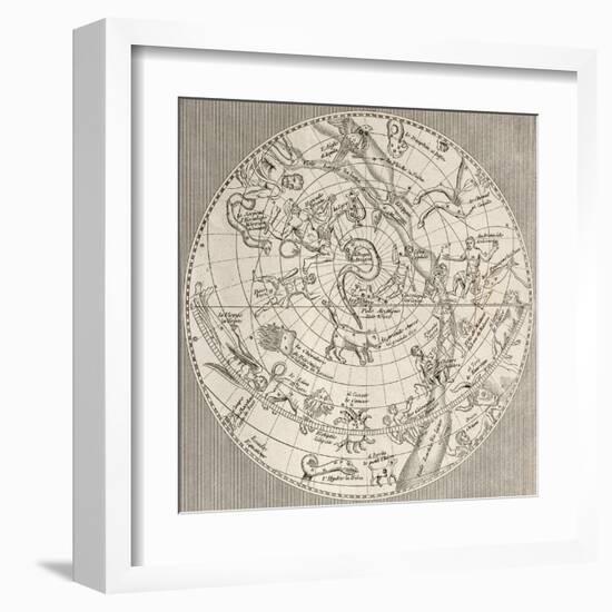 Antique Illustration Of Celestial Planisphere (Northern Hemisphere) With Constellations-marzolino-Framed Art Print