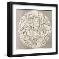 Antique Illustration Of Celestial Planisphere (Southern Hemisphere) With Constellations-marzolino-Framed Art Print