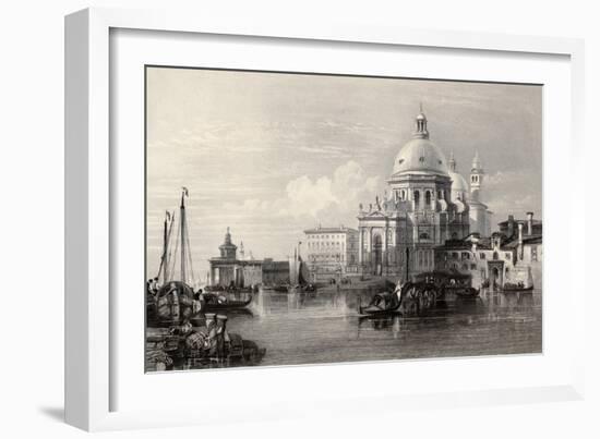 Antique Illustration Of Santa Maria Della Salute Basilica, Venice, Italy-marzolino-Framed Art Print
