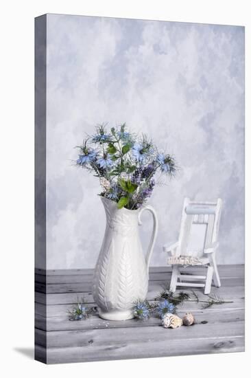 Antique Jug of Cut Cornflowers with Seashells-Amd Images-Stretched Canvas