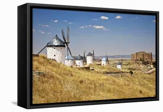 Antique La Mancha Windmills and Castle in Consuegra, Spain-Julianne Eggers-Framed Stretched Canvas