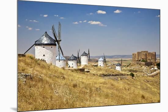 Antique La Mancha Windmills and Castle in Consuegra, Spain-Julianne Eggers-Mounted Premium Photographic Print