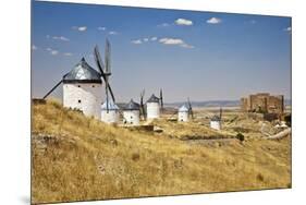 Antique La Mancha Windmills and Castle in Consuegra, Spain-Julianne Eggers-Mounted Premium Photographic Print