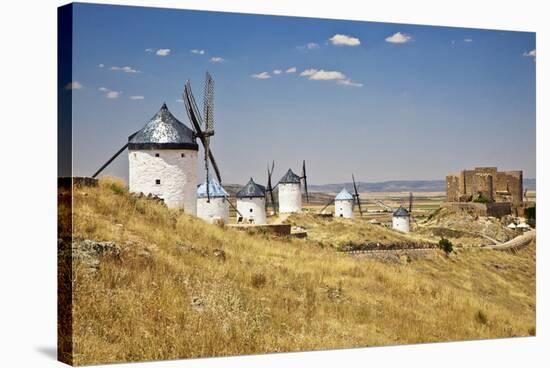 Antique La Mancha Windmills and Castle in Consuegra, Spain-Julianne Eggers-Stretched Canvas