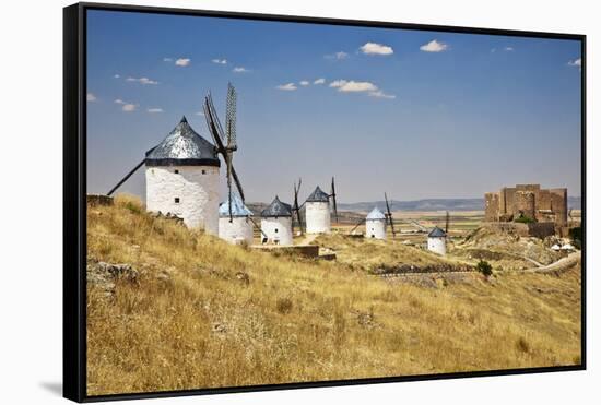 Antique La Mancha Windmills and Castle in Consuegra, Spain-Julianne Eggers-Framed Stretched Canvas