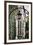 Antique Lamp On A Fence-George Oze-Framed Photographic Print