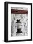Antique lantern hanging on white wall, Shaker Village of Pleasant Hill, Harrodsburg, Kentucky-Adam Jones-Framed Photographic Print
