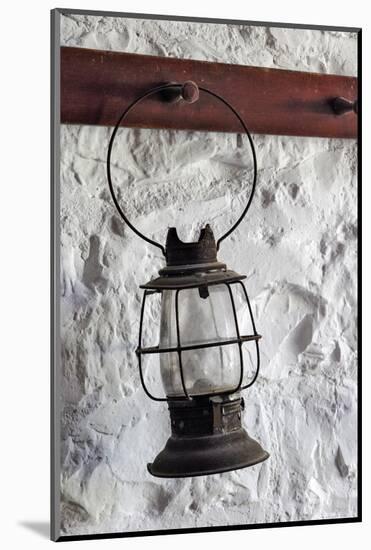 Antique lantern hanging on white wall, Shaker Village of Pleasant Hill, Harrodsburg, Kentucky-Adam Jones-Mounted Photographic Print