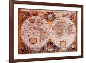 Antique Map, Geographica, c.1630-Henricus Hondius-Framed Art Print