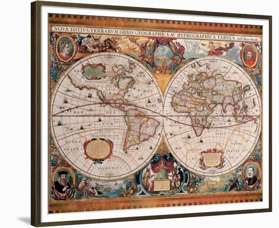 Antique Map, Geographica, c.1630-Henricus Hondius-Framed Premium Giclee Print