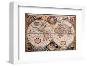 Antique Map, Geographica, Ca. 1630-Henricus Hondius-Framed Premium Giclee Print