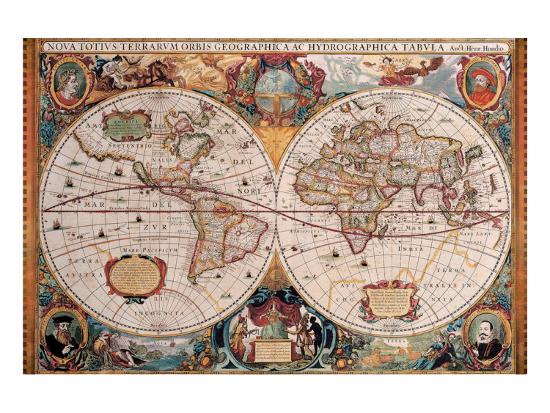 Antique Map, Geographica, Ca. 1630-Henricus Hondius-Framed Art Print