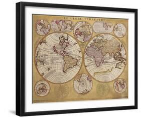 Antique Map, Globe Terrestre, 1690-Vincenzo Coronelli-Framed Art Print