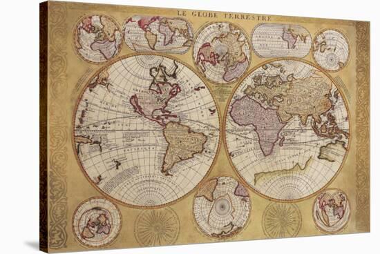 Antique Map, Globe Terrestre, 1690-Vincenzo Coronelli-Stretched Canvas