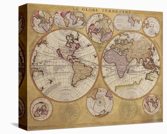 Antique Map, Globe Terrestre, c.1690-Vincenzo Coronelli-Stretched Canvas