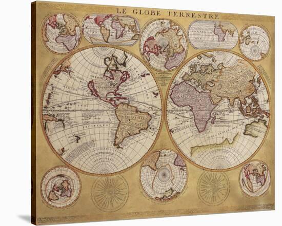 Antique Map, Globe Terrestre, c.1690-Vincenzo Coronelli-Stretched Canvas