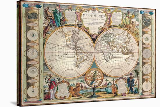 Antique Map, Mappe Monde, 1755-Jean-baptiste Nolin-Stretched Canvas