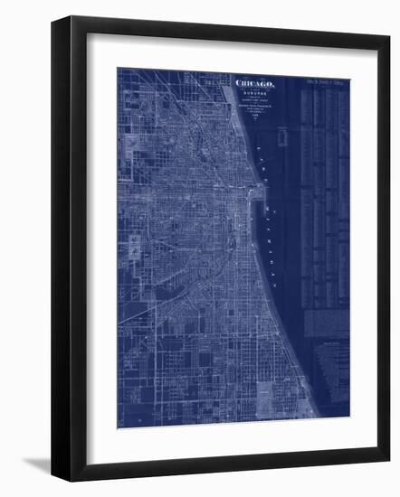 Antique Map of Chicago (blue)-Blanchard-Framed Art Print