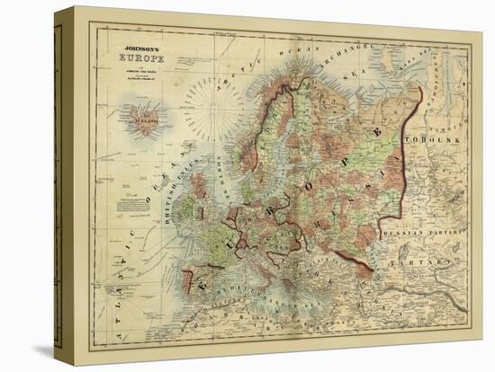 Antique Map of Europe-Alvin Johnson-Stretched Canvas