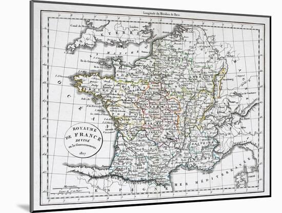 Antique Map Of France-Tektite-Mounted Art Print