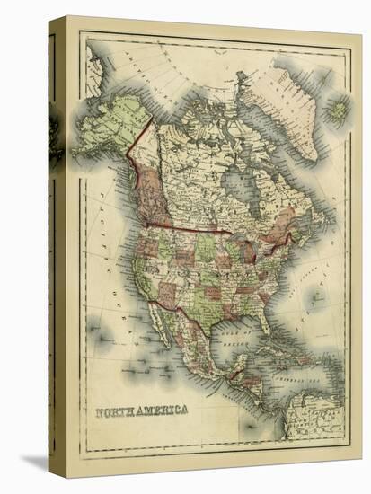 Antique Map of North America-Alvin Johnson-Stretched Canvas