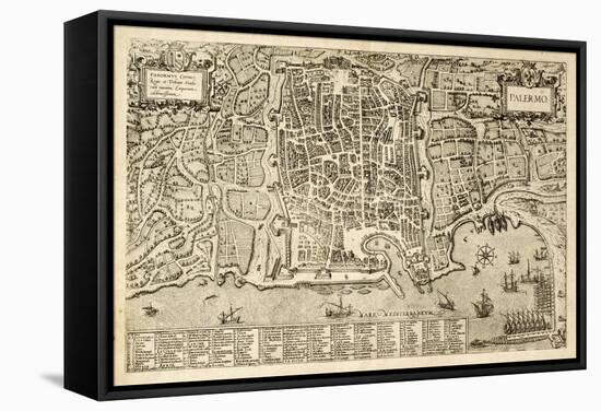 Antique Map Of Palermo, The Main Town In Sicily-marzolino-Framed Stretched Canvas