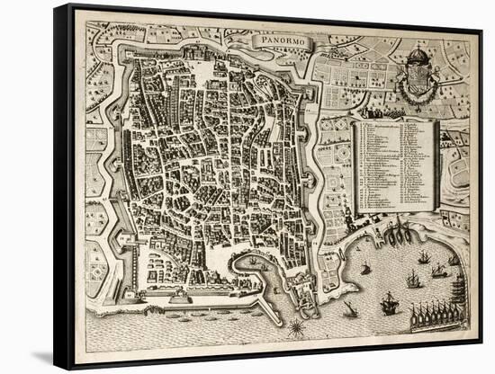 Antique Map Of Palermo, The Main Town In Sicily-marzolino-Framed Stretched Canvas