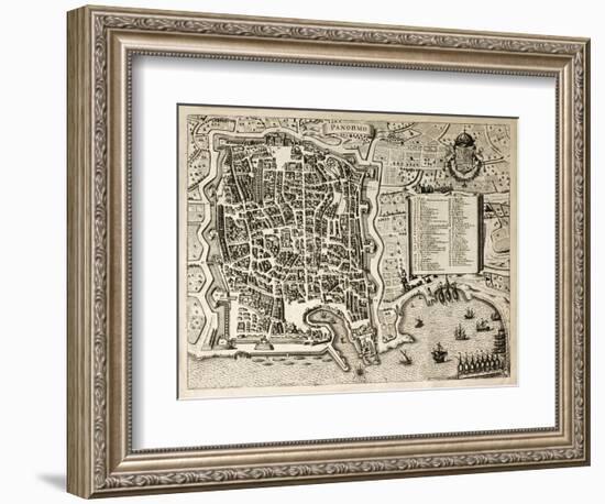 Antique Map Of Palermo, The Main Town In Sicily-marzolino-Framed Art Print