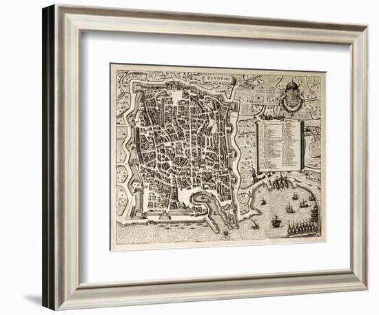 Antique Map Of Palermo, The Main Town In Sicily-marzolino-Framed Art Print