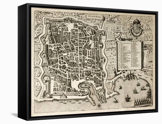 Antique Map Of Palermo, The Main Town In Sicily-marzolino-Framed Stretched Canvas