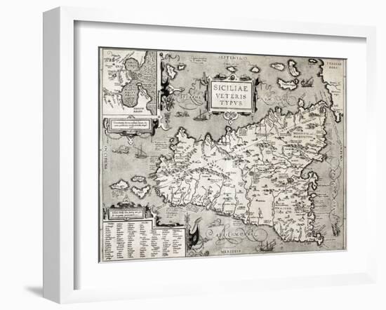 Antique Map Of Sicily With Syracuse Detail-marzolino-Framed Art Print