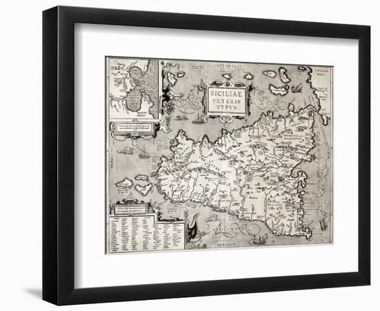 Antique Map Of Sicily With Syracuse Detail-marzolino-Framed Art Print