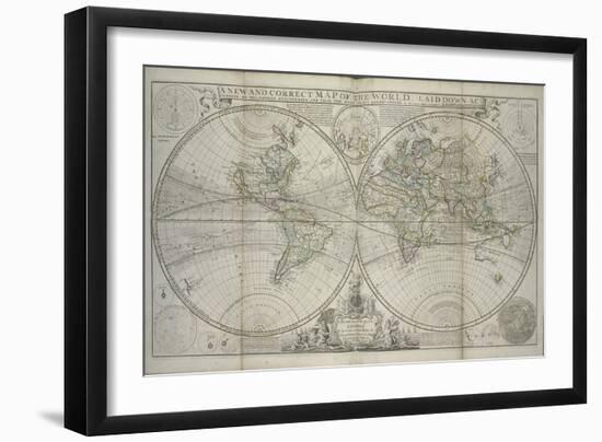 Antique Map of the world according to the newest discoveries and from the most exact observations-Hermann Moll-Framed Giclee Print