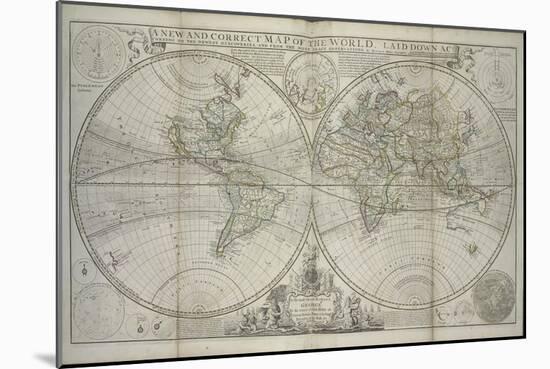 Antique Map of the world according to the newest discoveries and from the most exact observations-Hermann Moll-Mounted Giclee Print