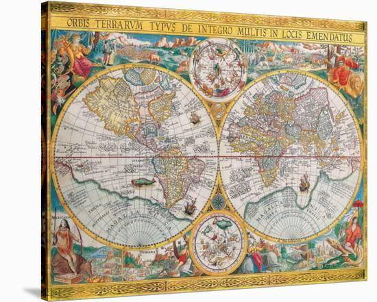 Antique Map, Orbis Terrarum, 1636-Jean Boisseau-Stretched Canvas