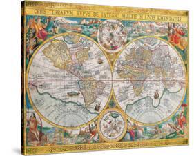 Antique Map, Orbis Terrarum, 1636-Jean Boisseau-Stretched Canvas