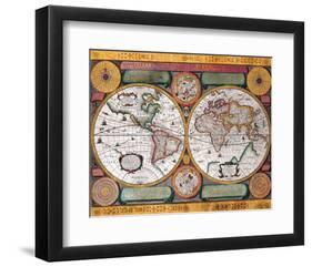 Antique Map, Terre Universelle, 1594-Petro Plancio-Framed Premium Giclee Print