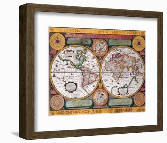 Antique Map, Terre Universelle, 1594-Petro Plancio-Framed Premium Giclee Print