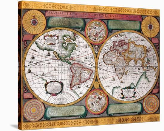 Antique Map, Terre Universelle, 1594-Petro Plancio-Stretched Canvas