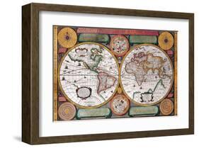 Antique Map, Terre Universelle, 1594-Petro Plancio-Framed Art Print