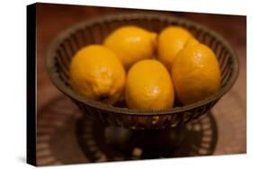 Antique Metal Bowl with Fresh Lemons Photo Poster-null-Stretched Canvas