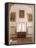Antique Pictorial Prints of Hindu Gods and Brass Decorated Chest in Hall of Private Residence-John Henry Claude Wilson-Framed Stretched Canvas