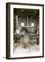 Antique Plow in an Old Wooden Barn, Joliet, Illinois, USA. Route 66-Julien McRoberts-Framed Photographic Print