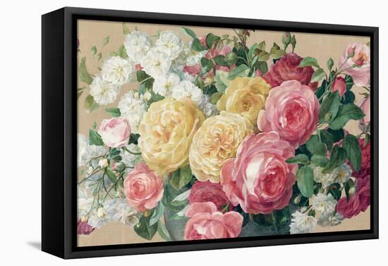 Antique Roses on Tan Crop-Danhui Nai-Framed Stretched Canvas